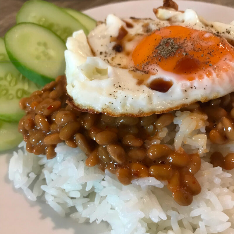 natto rice with fried egg